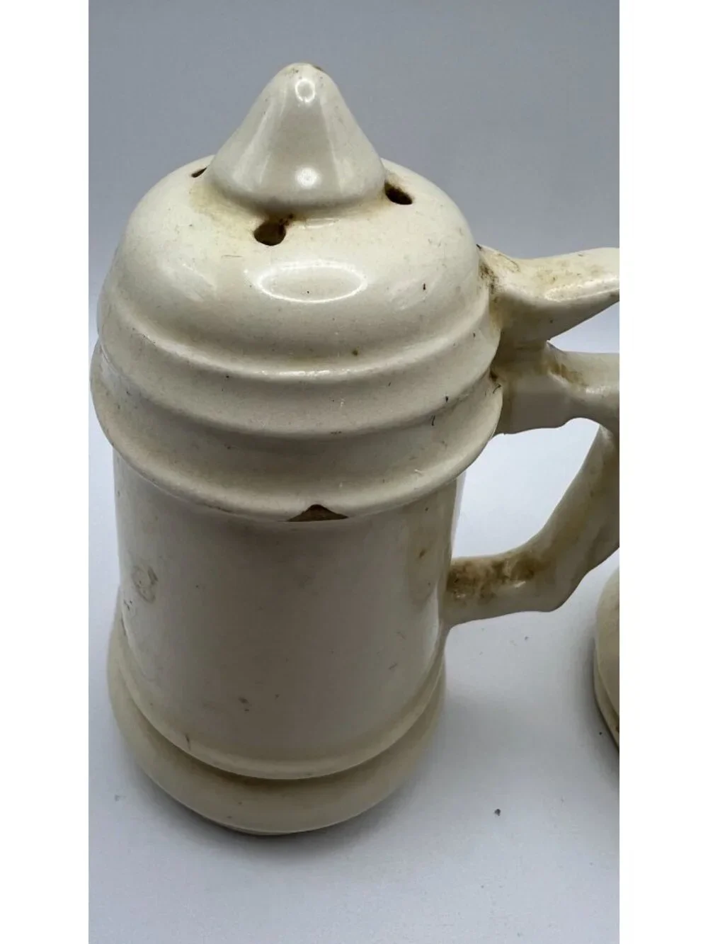 Vintage Ceramic Beer Stein Salt & Pepper Shakers With Handles & Cream Glaze Rust